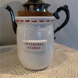 Mud Pie “Christmas Wishes” Ceramic Canister w/ Cork Lid | Holiday Décor